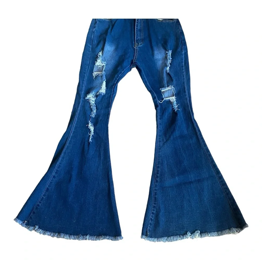 High Waisted Flared Raw Hem Jeans - Picture 7 of 7